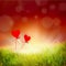 Valentines Day background with two hearts , grass with bokeh