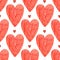 Valentines day background. Watercolor red hearts seamless pattern. Painted romantic backdrop