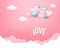 Valentines day, Balloon heart love message paper cut concept design on cloud pink background