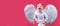Valentines day banner with angel child. Excited funny angel children boy with white wings laughing. Valentines day cupid