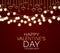 Valentines Day banner background with haning golden 3d hearts and garland lights. Love design concept. Romantic invitation or sale