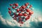 Valentines day bunch of heart shaped balloons floating in the sky. Generative ai