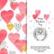 Valentines day card design with cute watercolor hedgehog in love with heart balloons