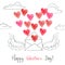 Valentines day card design. Flying envelope with hearts.