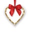 Valentines Day Card. Glittering Golden heart with red bow, place for texton a white background. Vector