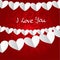 Valentines day card from hearts garland on red backg