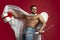Valentines Day concept. Sexy man angel. Handsome athlete guy with angels wings. Cupid. Amour. February 14. Arrow of love