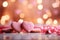 Valentines Day cookies, The pink hearts bokeh background should feature sparkling lights, creating a dreamy and magical ambiance