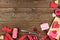 Valentines Day craft concept corner border against rustic wood