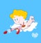Valentines day. Cupid on cloud. Funny Angel with gun.