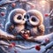 Valentines Day Cute Adorable Pair Owls Small Animals Forest Woodland Critters Winter Canada AI Generated