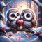 Valentines Day Cute Adorable Pair Owls Small Animals Forest Woodland Critters Winter Canada AI Generated