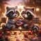 Valentines Day Cute Adorable Raccoons Couple Small Animals Forest Woodland Critters Winter Canada AI Generated