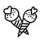 Valentines day Doodle icon pair of ice creams in shape gradient heart. Dessert for cafe and love-day. Hand drawn