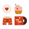 Valentines day elements designs set. Valentine flat clipart collection with vinyl and cupcake . Holiday of love symbols