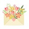 Valentines Day Envelope with Blooming Flowers and Twigs Vector Illustration