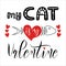 Valentines Day funny design. Handwritten calligraphy lettering quote My cat is my Valentine with heart and fish bone