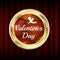 Valentines day gold label on red classic curtain.