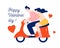 Valentines Day Graphics, a young man with a girlfriend, drives a moped