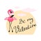 Valentines day greeting card with cute flamingo