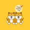 Valentines day greeting card. Cute sitting shiba inu dogs with tongue outside.