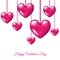 Valentines day greeting card with hanging pink realistic 3d