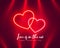 valentines day greeting with neon lover hearts and love message