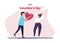 Valentines Day. A guy gives a heart to a girl. Vector illustration of a happy man and woman. A loving guy holds a heart
