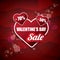 Valentines day heart shape sale label or sticker on abstract red background with blur lights. Vector sales poster or