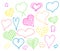 Valentines day hearts doodles set. Romantic stickers collection. Hand drawn effect vector