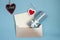 Valentines day hearts envelope and wrapped gift