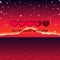 Valentines Day hearts of love themed retro game card with 80s styled neon landscape and life loading status bar