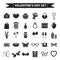 Valentines Day icon set, black silhouette style. Love, romance, wedding collection signs, symbols, isolated on white