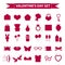 Valentines Day icon set silhouette style. Love, romance, wedding collection signs, symbols, isolated on white background