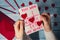 Valentines Day. Instructions for making valentine cards. Text YOU WON MY HEART and tic tac toe game Postcard craft