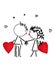 Valentines Day kiss, cartoon romantic people in love