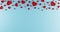 Valentines day light blue background with red hearts on top. Valentines day concept. Top view. Romantic background concept.