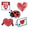 Valentines day love bug ladybug heart icon set