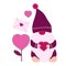 Valentines Day Love Gnome. Cute hearts and enwelope. Vector clip art