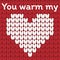 Valentines Day love heart knitted card. Textures in red and white colors. Vector illustration