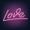 Valentines Day. Love neon script lettering. Valentine`s Day neon sign.