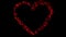 Valentines day, love romantic animation, glowing red particles draw a heart shape on black background. 4K,