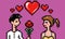 Valentines day lovers boy, girl and flower - pixel art illustration