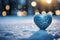 Valentines Day magic Blue heart on snow with bokeh backdrop