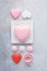 Valentines Day objects collection. Pastel colors. Flat lay.