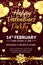 Valentines Day party calligraphy lettering, poster or banner template. Vector illustration of golden heart diamond gems
