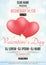 Valentines Day party flyer. Flying red balloon of the heart. Romantic composition. Light glare bokeh. Invitation card to club. Vec