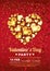 Valentines day party poster design template. Gold gem heart on red background.