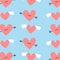 Valentines day pattern. Winged pink hearts with arrow and pink hearts. Vector design illustration