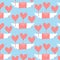 Valentines day pattern. Winged pink letters with pink heart balloons. Vector design illustration